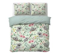 LLSZAHD Cute Koala Bear King Size Duvet Cover Sets - 110g Microfiber Bedding Sets King Size Floral Plants Reversible Patterned Quilt Cover Set 3 Pcs with Zipper Closure and 2 Pillowcases 50x75