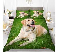 LLSZAHD Double Duvet Cover Set Green Labrador Bedding Set With Zipper Closure Fluffy, Duvet Cover Set 200x200 cm Includes 2 Pillowcases 50x75 cm