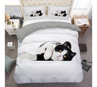 LLSZAHD Double Duvet Cover Set white black and white cat Bedding Set With Zipper Closure Fluffy, Duvet Cover Set 200x200 cm Includes 2 Pillowcases 50x70 cm