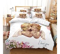 LLSZAHD Double Duvet Cover Set White Cherub Bedding Set With Zipper Closure Fluffy, Duvet Cover Set 200x200 cm Includes 2 Pillowcases 50x70 cm