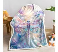 LLSZAHD Dragonfly, Pearl Sherpa Blanket Dreamy Style Thermal and Soft Fleece Throw, Fluffy Bed Throw or Sofa Blanket for Large Sofa, 150 x 230 cm