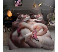 LLSZAHD Flamingo Bedding Super King Duvet Cover - Pink Bird 3D Print Quilt Cover Set with Zipper Closure and 2 Pillowcases 50x75, Easy Care Microfiber Bedding