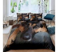 LLSZAHD German Shepherd Double Duvet Cover Sets 3 Piece, Black & Brown Animals Bedding, Soft and Breathable Microfiber Zipper Quilt Cover and 2 Pillowcases, Easy to Clean and Care, for Bedroom