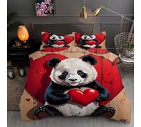 LLSZAHD Giant Panda Super King Duvet Cover - 110g Microfiber Superking Bedding Set Heart Reversible Patterned Quilt Cover Set 3 Pcs with Zipper Closure and 2 Pillowcases 50x75