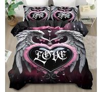 LLSZAHD Gothic Style King Size Duvet Cover Sets 3 Piece, Heart Wings Bedding, Soft and Breathable Microfiber Zipper Quilt Cover and 2 Pillowcases, Easy to Clean and Care, for Bedroom