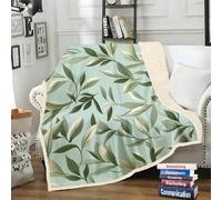 LLSZAHD Green Leaves Sherpa Blanket Duck-Egg Blue Fleece Throw Blanket Ultra Soft, Breathable and Warm, for Bed, Sofa, Armchair or Picnic, 76 x 102 cm