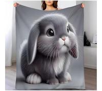 LLSZAHD Grey Rabbit Blanket Baby Size, Animals, Ultra-soft Warm Puffy Flannel Throws Blankets, Versatile Throw Blanket 30"x40" for Bedroom Couch Bed Sofa Bedding (76x101cm)