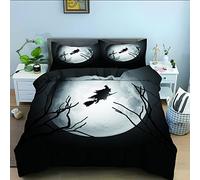 LLSZAHD Halloween Double Duvet Cover Set dark grey witch Bedding Set With Zipper Closure Fluffy, Duvet Cover Set 200x200 cm Includes 2 Pillowcases 50x70 cm