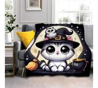 LLSZAHD Halloween Double Size Throws Blanket, Cute Kitty, Owl, Comfort Soft Sofa Bed Flannel Blanket 128x152cm, Fashion Design Style Children Adults Bedroom Decor - Travel Blankets 50"x60"