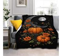 LLSZAHD Halloween Pumpkin Blanket Baby Size, Black Moon, Flowers, Ultra-soft Warm Puffy Flannel Throws Blankets, Versatile Throw Blanket 30"x40" for Bedroom Couch Bed Sofa Bedding (76x101cm)