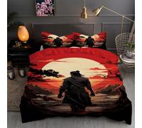 LLSZAHD Japanese Samurai Bedding King Size Duvet Cover Sets - Vintage Japanese 3D Print Quilt Cover Set with Zipper Closure and 2 Pillowcases 50x75, Easy Care Microfiber Bedding