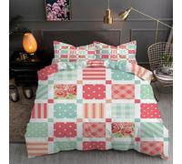 LLSZAHD Japanese-Style Puzzles Super King Duvet Cover - 110g Microfiber Superking Bedding Set Fresh Checkered Reversible Patterned Quilt Cover Set 3 Pcs with Zipper Closure and 2 Pillowcases 50x75