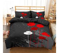 LLSZAHD King Size Bedding Black red and white flowers Bedding Set With Zipper Closure Fluffy, Duvet Cover Set 230x220 cm Includes 2 Pillowcases 50x70 cm