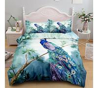 LLSZAHD King Size Bedding Blue Peacock Bedding Set With Zipper Closure Fluffy, Duvet Cover Set 230x220 cm Includes 2 Pillowcases 50x70 cm