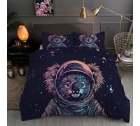 LLSZAHD Koala Bedding Cot Bed Duvet Cover Set 120 X 150 - Astronaut Reversible Print Quilt Cover Set with Zipper Closure and 2 Pillowcases 50x75, Easy Care Microfiber Bedding