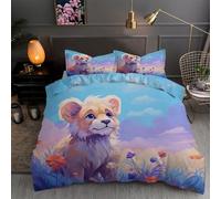 LLSZAHD Lion Cub King Size Duvet Cover Sets - 110g Microfiber Bedding Sets King Size Cute Animals Reversible Patterned Quilt Cover Set 3 Pcs with Zipper Closure and 2 Pillowcases 50x75