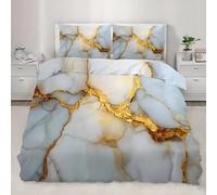 LLSZAHD Marble Pattern Super King Duvet Cover Sets, Retro Gold Bedding Microfiber with Zipper Closure, Comfortable Easy to Machine Wash and 2 Pillowcases, for Boys and Girls