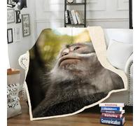 LLSZAHD Monkey Sherpa Fleece Grey Animals Fluffy and Lightweight Throw Blanket, Soft Bed Throw for Sofa, Armchair or Camping, 100 x 150 cm