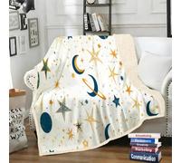 LLSZAHD Moon and Stars Sherpa Fleece Abstract Patterns Fluffy and Lightweight Throw Blanket, Soft Bed Throw for Sofa, Armchair or Camping, 100 x 150 cm