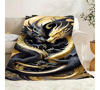 LLSZAHD Mythical Behemoth Blanket, Black and Gold Twin Dragons, Lightweight Washable Breathable Throws Blankets 40"x50", Single Size Fluffy Blanket Suitable for Kids Adults - All Seasons (101x128cm)