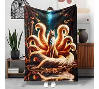LLSZAHD Nine Tailed Fox Throws Blanket King Size, Forest, Comfort Soft Sofa Bed Throw Blanket 152x204cm, Fashion Design Style Children Adults Bedroom Decor - Fluffy Blankets 60"x80"