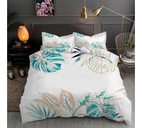 LLSZAHD Nordic Illustrations Bedding Super King Duvet Cover - Tropical Leaves 3D Print Quilt Cover Set with Zipper Closure and 2 Pillowcases 50x75, Easy Care Microfiber Bedding
