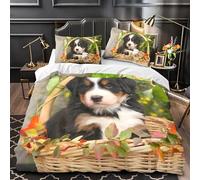 LLSZAHD Olive Green Kingsize Duvet Cover Sets Bernese Mountain Dog Puppy Bedding Set 110gsm Microfiber Comfortable Soft Quilt Covers + 2 Pillowcases 19" x 29", with Zipper Closure