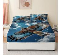 LLSZAHD Owl King Size Fitted Sheets Blue Sky Bed Sheets - 30 cm Deep Pocket Fitted Bed Sheet with 2 Pillowcases, Soft Brushed Microfiber Bedding 150x200 cm - Easy Care Bottom Sheets