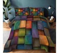 LLSZAHD Patchwork Squares Double Duvet 10.5 Tog Retro Coverless Duvet Cosy Super Soft Breathable Microfibre for Summer Winter, Easy Care Machine Washable Quilt with 2 Pillowcases