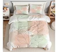 LLSZAHD Pink Floral Single Duvet Cover Sets 3 Piece, Pinkish Green Bedding, Soft and Breathable Microfiber Zipper Quilt Cover and 2 Pillowcases, Easy to Clean and Care, for Bedroom