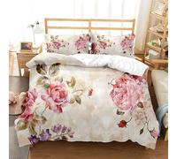 LLSZAHD Pink Roses Single Duvet Cover Retro Style Bedding Set 110gsm Microfiber Comfortable Soft Quilt Covers + 2 Pillowcases 19" x 29", with Zipper Closure