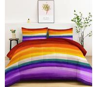 LLSZAHD Rainbow Stripes Double Duvet 10.5 Tog Retro Coverless Duvet Cosy Super Soft Breathable Microfibre for Summer Winter, Easy Care Machine Washable Quilt with 2 Pillowcases