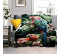 LLSZAHD Red And Green Parrot Super King Size Blankets Pink Flowers Ultra-soft Warm Puffy Flannel Throw Blanket, Versatile Throws Blankets 87"x94" for Bedroom Couch Bed Sofa Bedding (221x239cm)