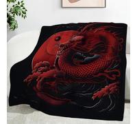 LLSZAHD Red Dragon Blanket Baby Size, Red Full Moon, Ultra-soft Warm Puffy Flannel Throws Blankets, Versatile Throw Blanket 30"x40" for Bedroom Couch Bed Sofa Bedding (76x101cm)