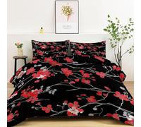 LLSZAHD Red Plum Blossoms Double Duvet 10.5 Tog Retro Coverless Duvet Cosy Super Soft Breathable Microfibre for Summer Winter, Easy Care Machine Washable Quilt with 2 Pillowcases