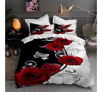 LLSZAHD Red Roses Single Duvet Cover Set 3 PCS - Black and White Minimalist Reversible Bedding Quilt Cover with 2 Pillowcases 50×75 cm, Soft Brushed Microfiber Bed Set ZM651