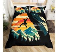 LLSZAHD Rock Climbing & Bouldering Theme Single Duvet Cover Retro Punk Style Bedding Set 110gsm Microfiber Comfortable Soft Quilt Covers + 2 Pillowcases 19" x 29", with Zipper Closure