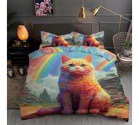 LLSZAHD Short-Haired Cat Single Duvet Cover Set - 110g Microfiber Bedding Sets Rainbow Reversible Patterned Quilt Cover Set 3 Pcs with Zipper Closure and 2 Pillowcases 50x75, Soft Easy Care