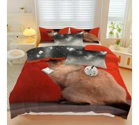 LLSZAHD Siamese Cat King Size Duvet Cover Sets, Red Bedding Microfiber with Zipper Closure, Comfortable Easy to Machine Wash and 2 Pillowcases, for Boys and Girls