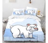 LLSZAHD Single Duvet Cover Polar Bears Duvet Cover Sets 3D Printed Cartoon Single Bedding Sets with Zipper 110gsm Microfiber Breathable Soft Quilt Covers and 2 Pillowcases 19" x 29"