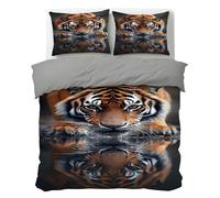 LLSZAHD Tiger Drinking Water Super King Duvet Cover - 110g Microfiber Superking Bedding Set Fierce Beasts Reversible Patterned Quilt Cover Set 3 Pcs with Zipper Closure and 2 Pillowcases 50x75