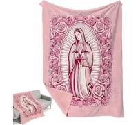 LLSZAHD Virgin Mary Super King Size Blankets Pink Florals Ultra-soft Warm Puffy Flannel Throw Blanket, Versatile Throws Blankets 87"x94" for Bedroom Couch Bed Sofa Bedding (221x239cm)