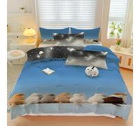 LLSZAHD White Brown Kitty Baby Bed Duvet Cover Sets 3 Piece(120 x 150 cm), Blue Bedding, Soft and Breathable Microfiber Zipper Quilt Cover and 2 Pillowcases, Easy to Clean and Care, for Bedroom