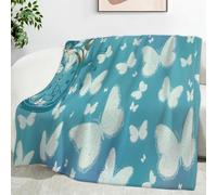 LLSZAHD White Butterfly Blanket, Alarm Clock, Lightweight Washable Breathable Throws Blankets 40"x50", Single Size Fluffy Blanket Suitable for Kids Adults - All Seasons (101x128cm)