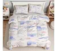 LLSZAHD White Rabbit Double Duvet Cover Sets 3 Piece, Pinkish Purple Flowers Bedding, Soft and Breathable Microfiber Zipper Quilt Cover and 2 Pillowcases, Easy to Clean and Care, for Bedroom