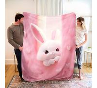 LLSZAHD White Rabbit Throws Blanket King Size Pink Hearts Comfort Soft Sofa Bed Throw Blanket 152x204cm, Modern Fashion Design Style Children Adults Bedroom Decor - Fluffy Blankets 60"x80"