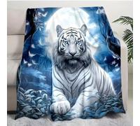 LLSZAHD White Tiger Double Size Throws Blanket, Blue Plants, Comfort Soft Sofa Bed Flannel Blanket 128x152cm, Fashion Design Style Children Adults Bedroom Decor - Travel Blankets 50"x60"