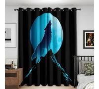 LLSZAHD Wolf Howling Blackout Curtains Nighttime Thermal Curtains for LivingRoom Bedroom, Eyelet Curtain W 52" x L 83" Set of 2 Panels