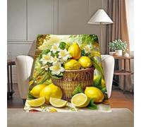 LLSZAHD Yellow Lemons Blanket White Florals Lightweight Washable Breathable Throws Blankets 40"x50", Single Size Fluffy Blanket Suitable for Kids Adults - All Seasons (101x128cm)