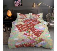 LLSZAHD Yuzen Paper King Size Duvet Cover Sets - 110g Microfiber Bedding Sets King Size Ethnic Print Reversible Patterned Quilt Cover Set 3 Pcs with Zipper Closure and 2 Pillowcases 50x75